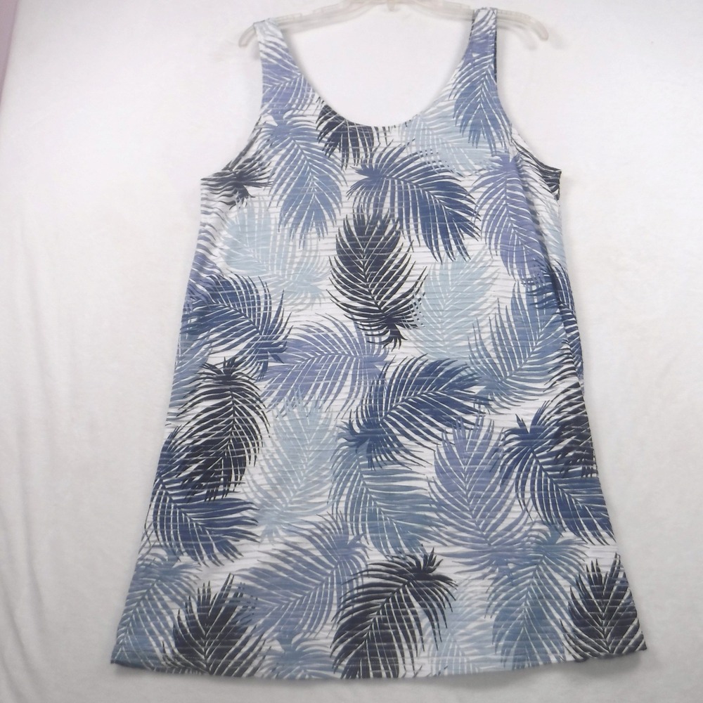 Portocruz Blue Tropical Palm Leaf Lace Up Back Swim Cover Up Dress XL 673924‎